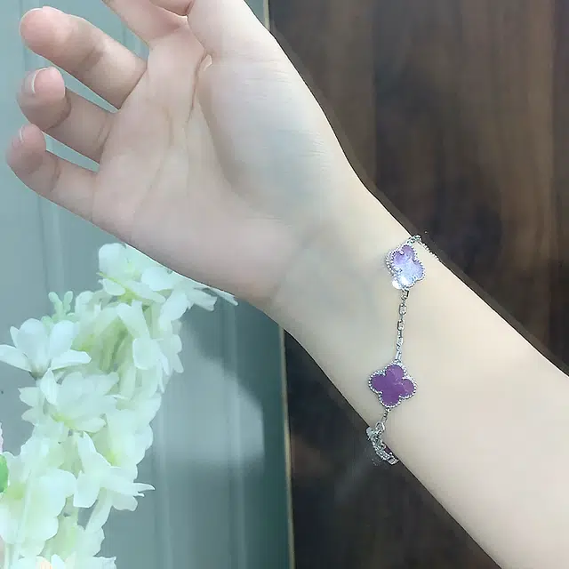 【赠暴富手机贴】 正大福 暗夜紫幸运四叶草 浪漫爱意轻奢精致甜美气质温婉小众高级优雅幸运草五花 小众#好运 合金 手链 女款