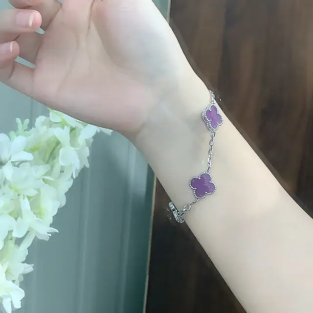 【赠暴富手机贴】 正大福 暗夜紫幸运四叶草 浪漫爱意轻奢精致甜美气质温婉小众高级优雅幸运草五花 小众#好运 合金 手链 女款