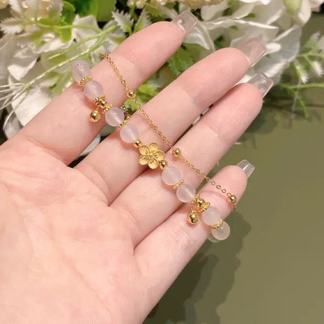 华髻 玉见桃花 桃你欢心 小众设计高级感轻奢古风 可调节双层叠戴 玉髓 手串 男女同款情侣款