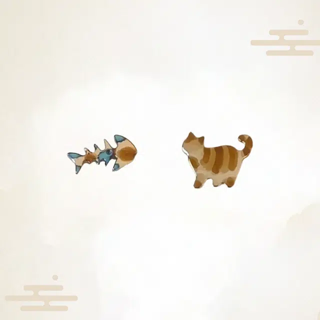 华髻 成为你的小猫 可爱猫咪小鱼 复古不对称小众设计高级感 合金 耳钉 女款