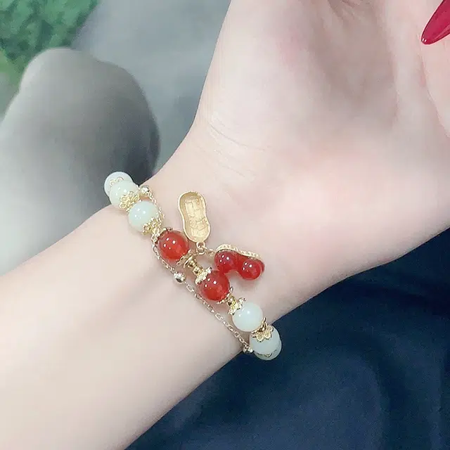 【赠金手机贴】 华髻 好事花生 新中式国潮古风简约招财转运叠戴好招财 小众设计高级感轻奢鸿运 玉髓 手串 男女同款情侣款