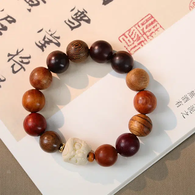华髻 醒狮转运珠新中式小众国风文玩 考研上岸精品佛珠单圈#好运 花梨木 手串 男女同款情侣款