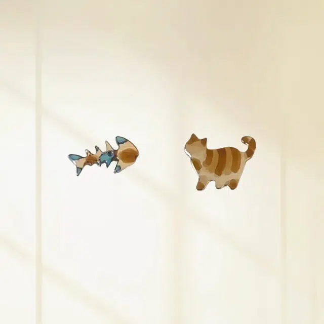 华髻 成为你的小猫 可爱猫咪小鱼 复古不对称小众设计高级感 合金 耳钉 女款