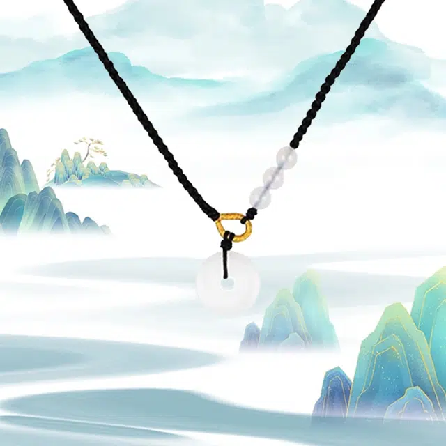 华髻 新中式草莓晶平安扣 国潮复古平安扣转运珠抽拉编织绳民族风高级感 项链 男女同款情侣款