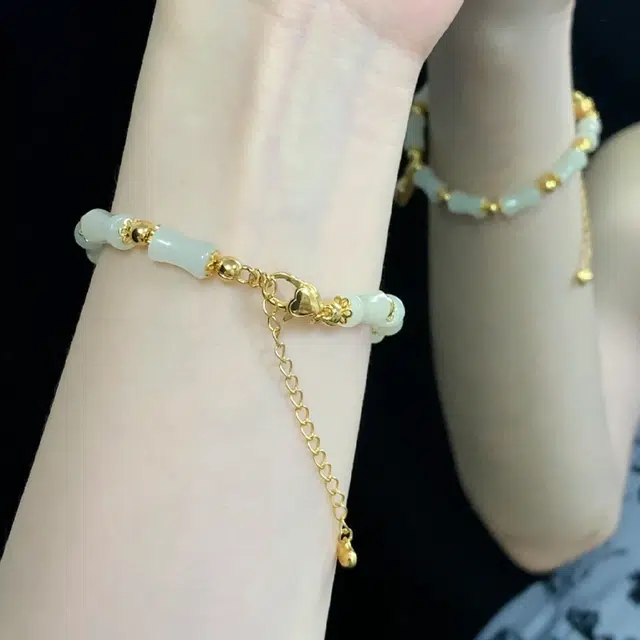 【赠金手机贴】 华髻 一贝子有你竹够 新中式国风轻奢温柔优雅气质浪漫节节升高 小众设计高级感 玉髓 玉石手链 男女同款情侣款