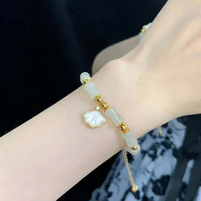 【赠金手机贴】 华髻 一贝子有你竹够 新中式国风轻奢温柔优雅气质浪漫节节升高 小众设计高级感 玉髓 玉石手链 男女同款情侣款