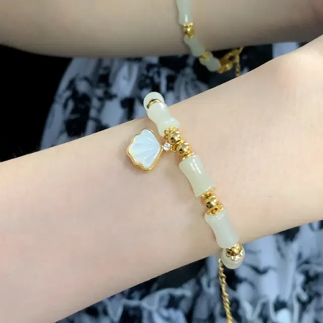 【赠金手机贴】 华髻 一贝子有你竹够 新中式国风轻奢温柔优雅气质浪漫节节升高 小众设计高级感 玉髓 玉石手链 男女同款情侣款