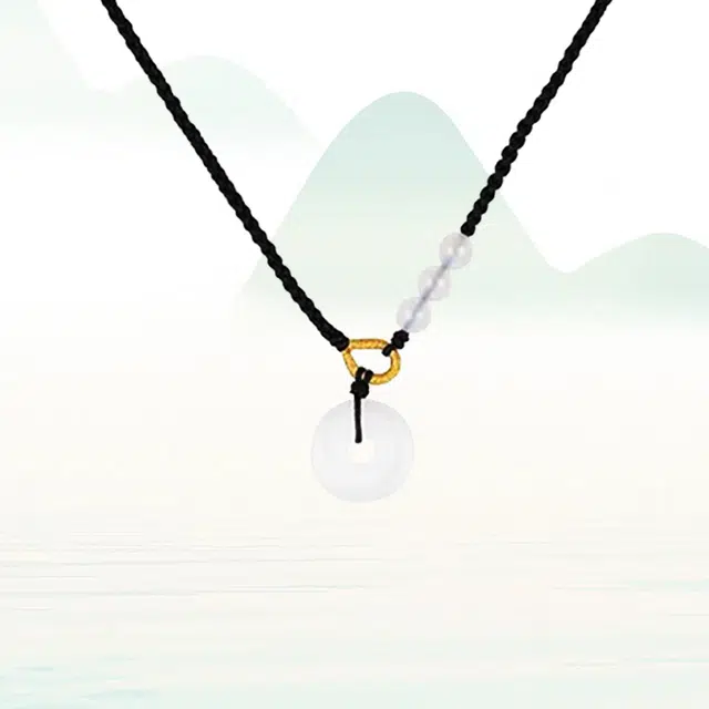 华髻 新中式草莓晶平安扣 国潮复古平安扣转运珠抽拉编织绳民族风高级感 项链 男女同款情侣款