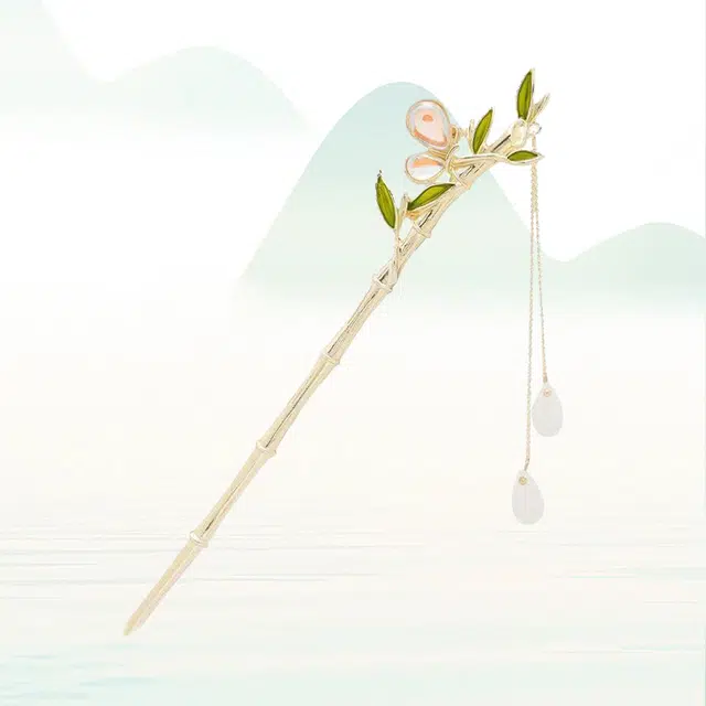 华髻 新中式月光竹节发簪女款竹子发簪古风发饰女高级感发钗汉服头饰后脑勺盘发卡旗袍步摇簪子