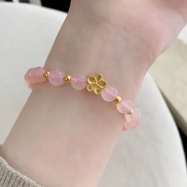 【赠金手机贴】 华髻 桃花 森系小清新精致轻奢小清新转运 小桃花简约灵动高级感合成/人造 玉髓 手串 男女同款情侣款