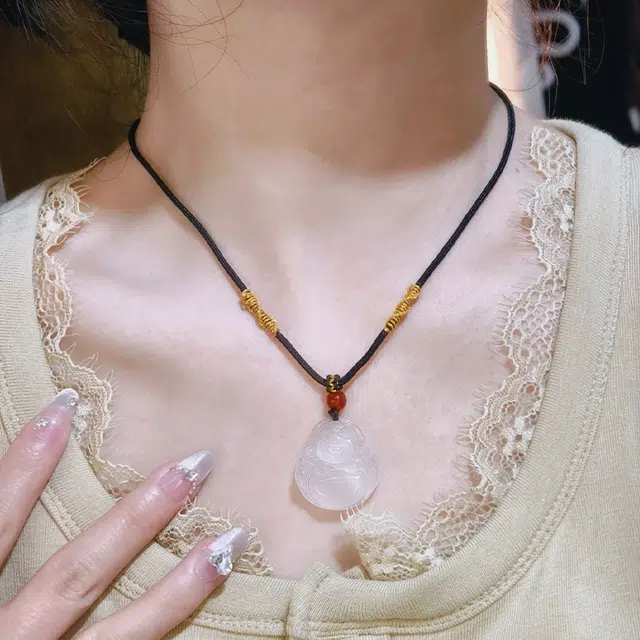 【赠手机贴】 华髻 弥勒佛观音新中式本命年大肚佛 玉髓 玉石项链 男女同款情侣款