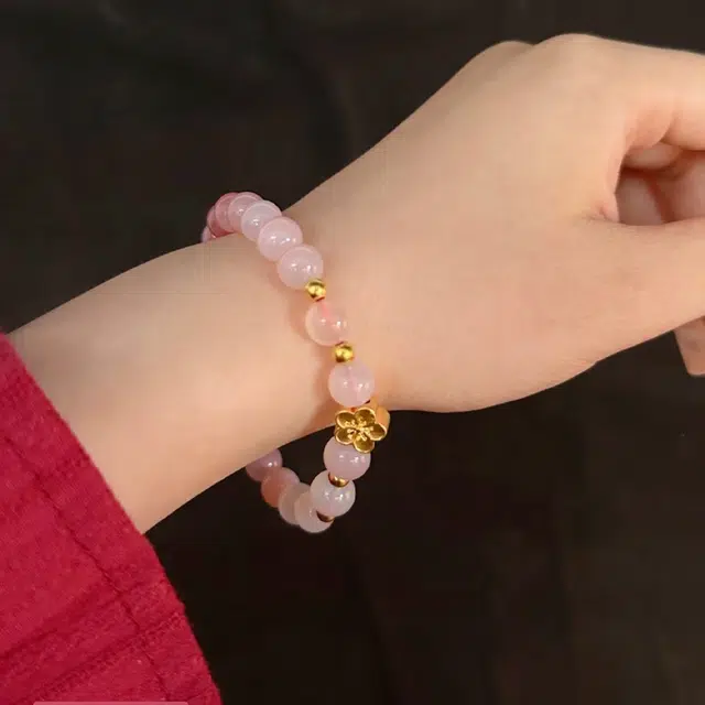 【赠金手机贴】 华髻 桃花 森系小清新精致轻奢小清新转运 小桃花简约灵动高级感合成/人造 玉髓 手串 男女同款情侣款