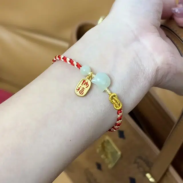 【赠金手机贴】 华髻 招财纳福猫咪 新中国轻奢国风小众设计高级感转运天然 玉髓 手链 男女同款情侣款