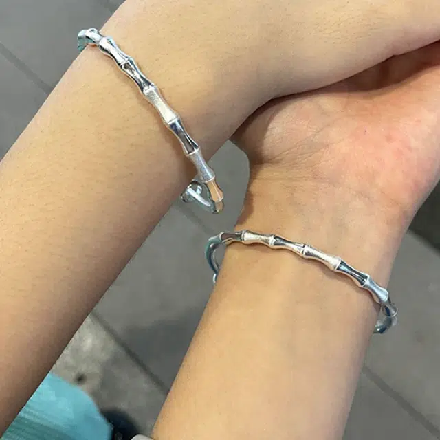 华髻 磨砂竹节步步高升复古气质简约开口 合金 手环 女款