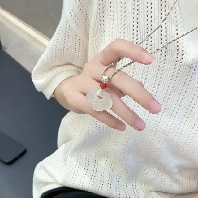 【赠手机贴】 华髻 如意平安 白月光精致立体民族风 新中式复古国潮小众设计高级感优雅百搭 玉髓 玉石项链 男女同款情侣款