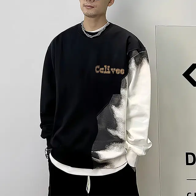 草本初色 长袖宽松圆领潮字母印花晕染渐变设计撞色通勤套头简约卫衣 男女同款