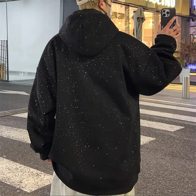 草本初色 大码宽松满天星亮片工艺十字架连帽卫衣 男女同款