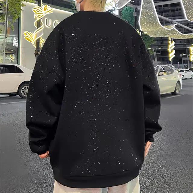 草本初色 宽松满天星亮片工艺圆领卫衣 男女同款 黑色