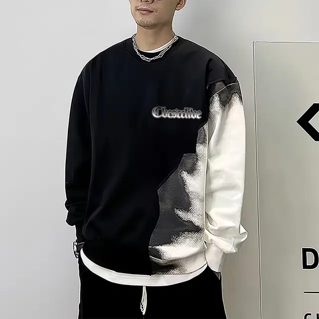 草本初色 宽松圆领潮字母印花晕染渐变撞色通勤套头简约卫衣 男女同款
