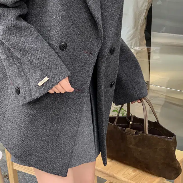 法儿家 通勤笔记 韩系小个子毛呢西装领休闲长袖绒感外套 女款 灰色