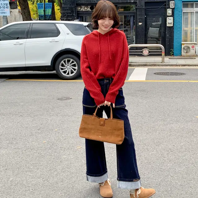 法儿家 深蓝漫步韩系气质感百搭深色直筒休闲牛仔裤 女款 蓝色