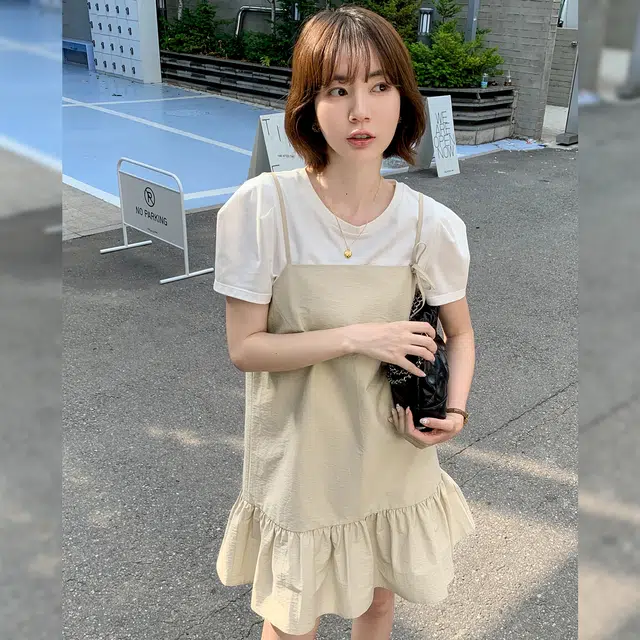 法儿家 小个子法式气质吊带连衣裙 女款 卡其色