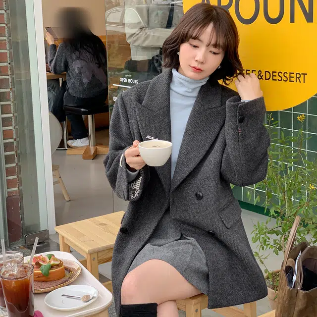 法儿家 通勤笔记 韩系小个子毛呢西装领休闲长袖绒感外套 女款 灰色