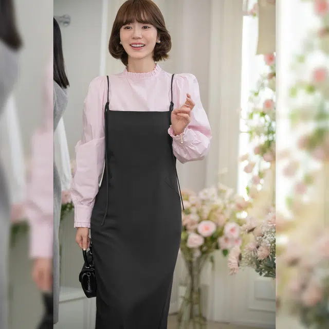法儿家 日落时分早春韩系优雅气质辣妹吊带连衣裙 女款 黑色