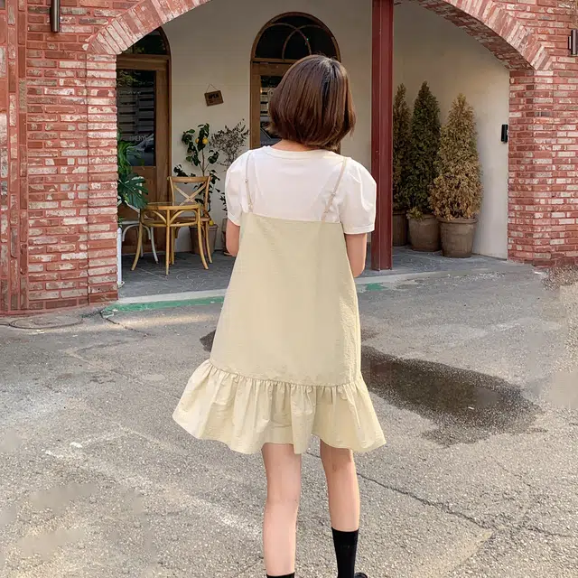 法儿家 小个子法式气质吊带连衣裙 女款 卡其色