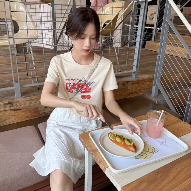 法儿家 柔软浪花夏季韩系纯棉设计感木耳花边半身休闲长裙 女款