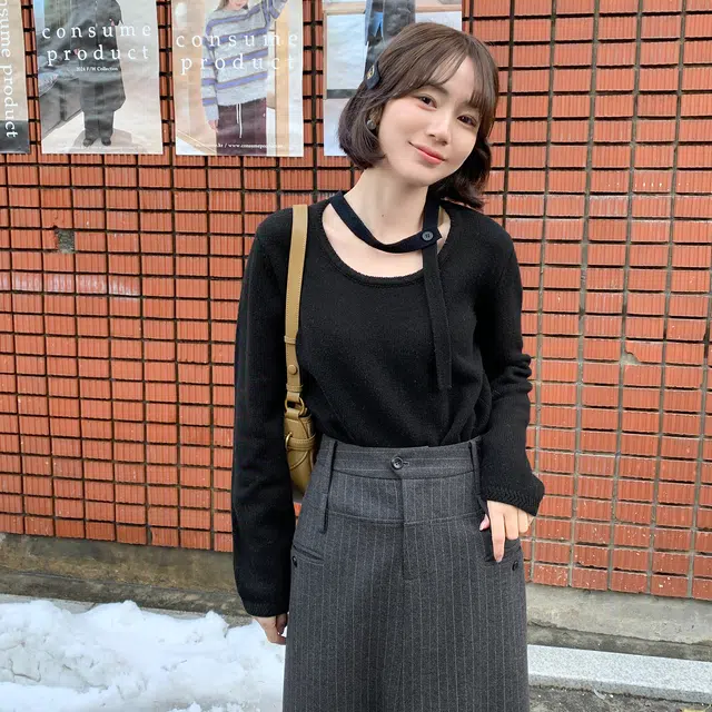 法儿家 飘带韩系毛衣打底衫针织衫 女款