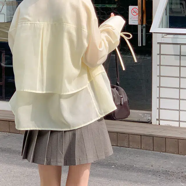 法儿家 冰摩卡半裙夏季韩系学院风格纹百褶时尚休闲短裙 女款