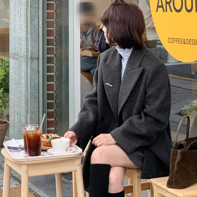 法儿家 通勤笔记 韩系小个子毛呢西装领休闲长袖绒感外套 女款 灰色