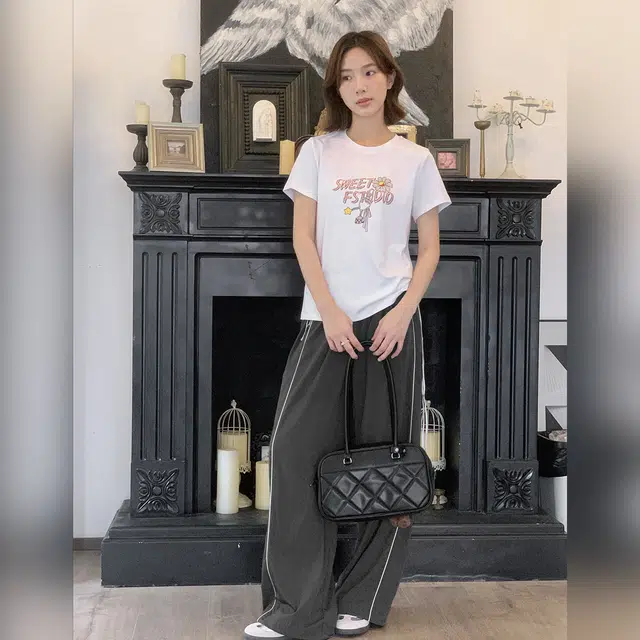 法儿家 元气假日韩系慵懒感穿搭工装风松紧休闲裤 女款