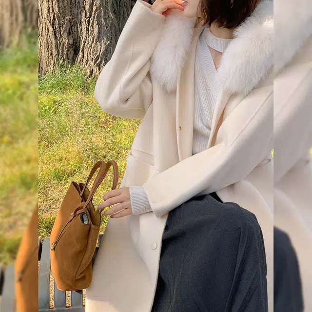 法儿家 韩系气质感通勤简约大衣 女款 白色