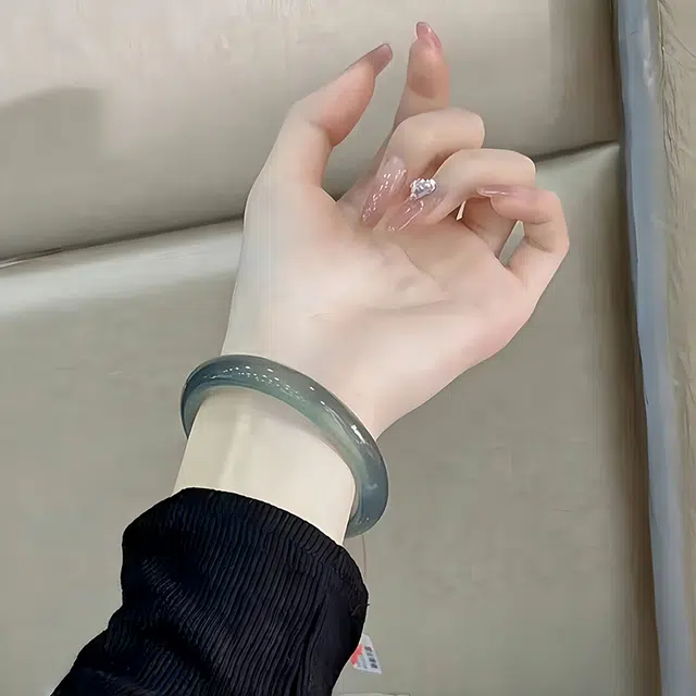 梨云暮雪 新中式 国潮 库里蓝 高冰通透 玛瑙 玉石手镯 女款