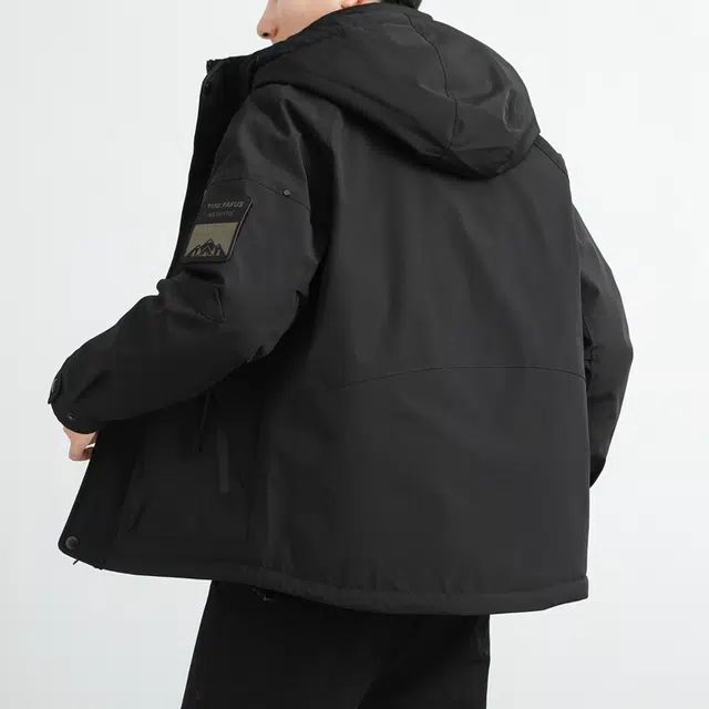 快鱼 美式复古连帽撞色保暖舒适百搭工装棉袄山系户外宽松休闲防风防水加厚抗寒落肩通勤长袖外套羽绒服 男女同款