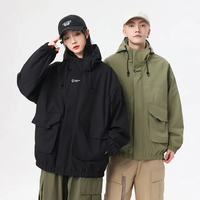 快鱼 山系户外复古美式潮牌简约纯色城市机能防风防水工装伞兵潮流休闲夹克外套 男女同款