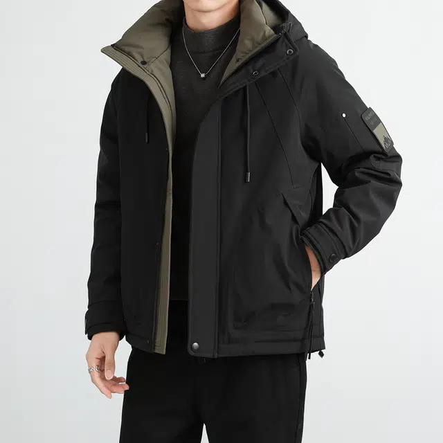 快鱼 美式复古连帽撞色保暖舒适百搭工装棉袄山系户外宽松休闲防风防水加厚抗寒落肩通勤长袖外套羽绒服 男女同款