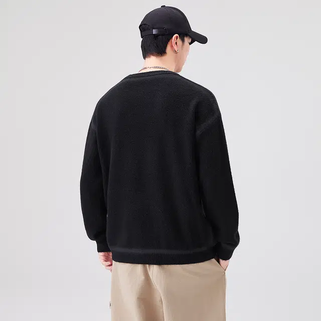 快鱼 美式复古高街学院风纯色字母印花圆领宽松休闲时尚百搭日常通勤长袖打底衫毛衣 男女同款