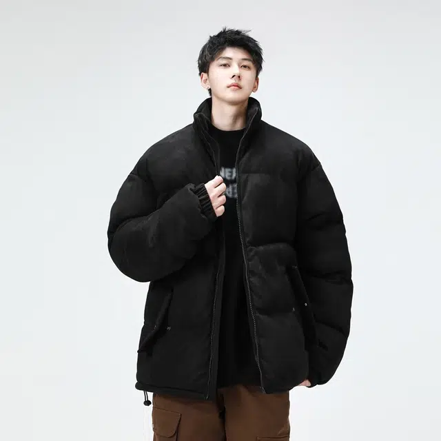 快鱼 美式高街立领麂皮绒字母设计图案潮流时尚保暖舒适面包服宽松休闲加厚抗寒百搭长袖棉袄外套棉服 男女同款