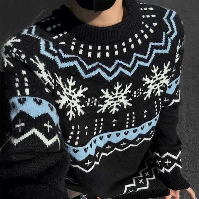 快鱼 潮流时尚复古圆领提花设计针织打底衫休闲百搭宽松通勤套头插肩舒适保暖毛衣 男女同款