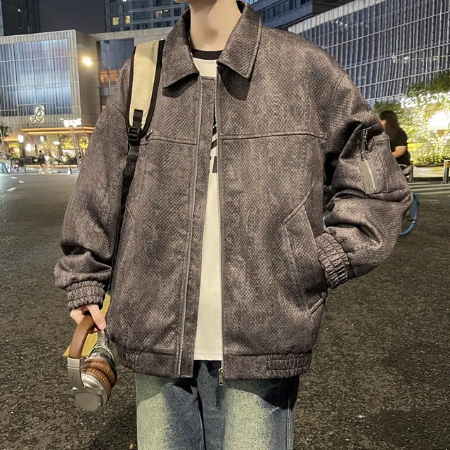 快鱼 美式复古潮流大码扎染翻领休闲百搭宽松工装高街风日常通勤痞帅夹克 男女同款