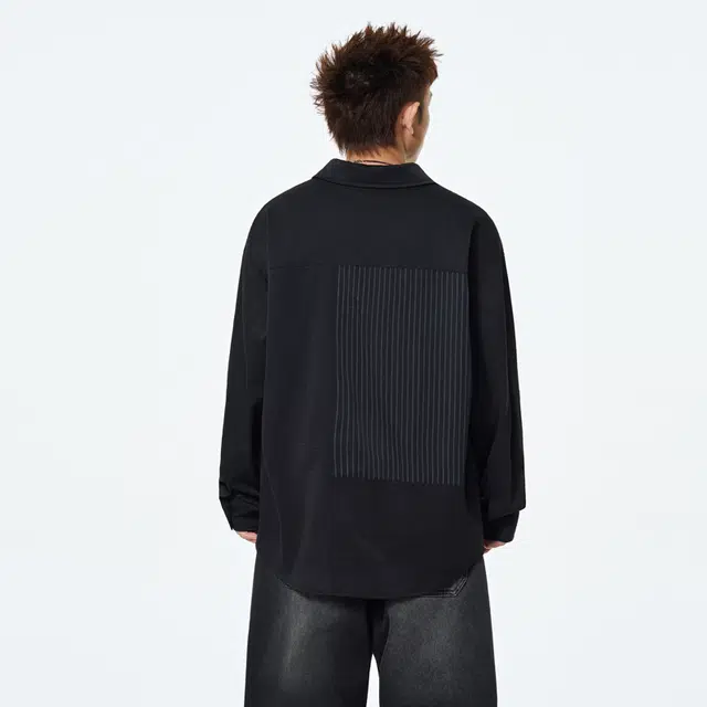 快鱼 美式高街学院风纯色条纹设计简约时尚休闲潮流百搭落肩单排扣长袖衬衫 男女同款