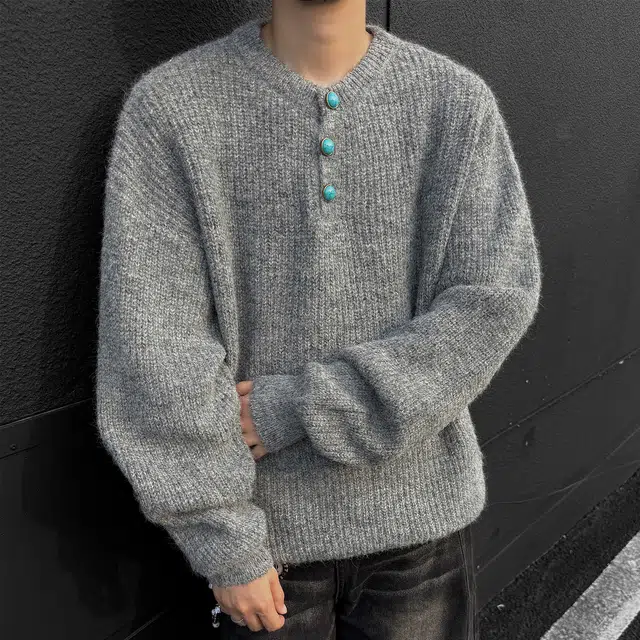 快鱼 美式纯色宽松舒适简约时尚高街百搭保暖学院慵懒毛衣 男女同款