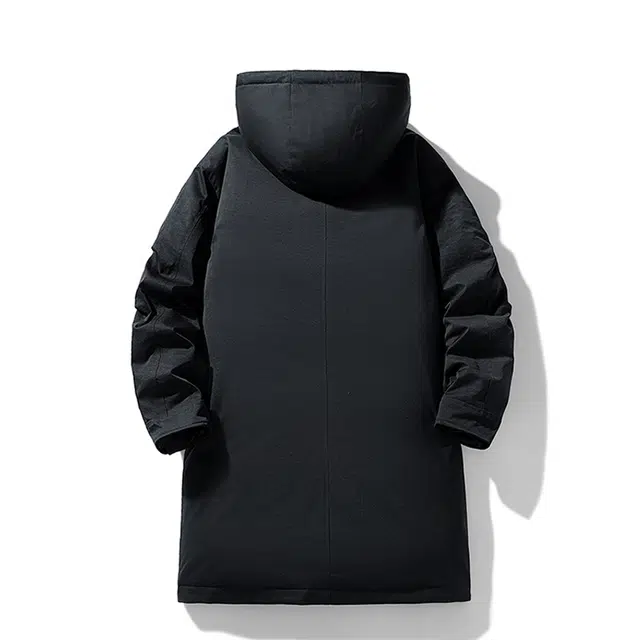 快鱼 美式高街复古纯色经典连帽中长款过膝面包服休闲宽松百搭保暖防风抗寒户外雪地外套棉服 男女同款