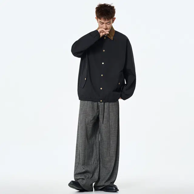 快鱼 日系复古潮流简约纯色基础防风防水保暖百搭外套单排扣翻领夹克 男女同款