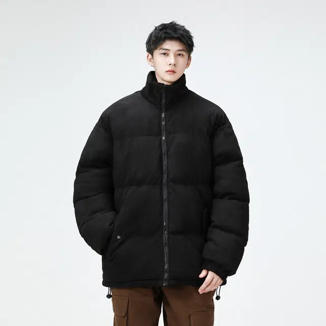 快鱼 美式高街立领麂皮绒字母设计图案潮流时尚保暖舒适面包服宽松休闲加厚抗寒百搭长袖棉袄外套棉服 男女同款