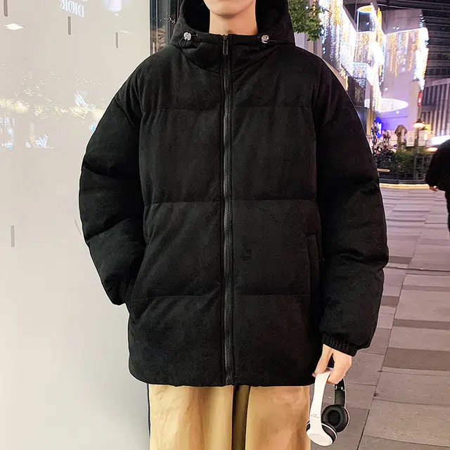 快鱼 潮牌麂皮绒美式复古街头风纯色时尚舒适连帽加厚面休闲百搭宽松落肩防风保暖抗寒长袖棉服 男女同款