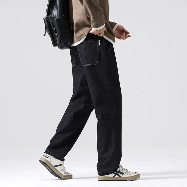 快鱼 高级感纯色简约复古水洗做旧美式高街潮流宽松显瘦休闲垂感通勤百搭直筒牛仔裤 男女同款
